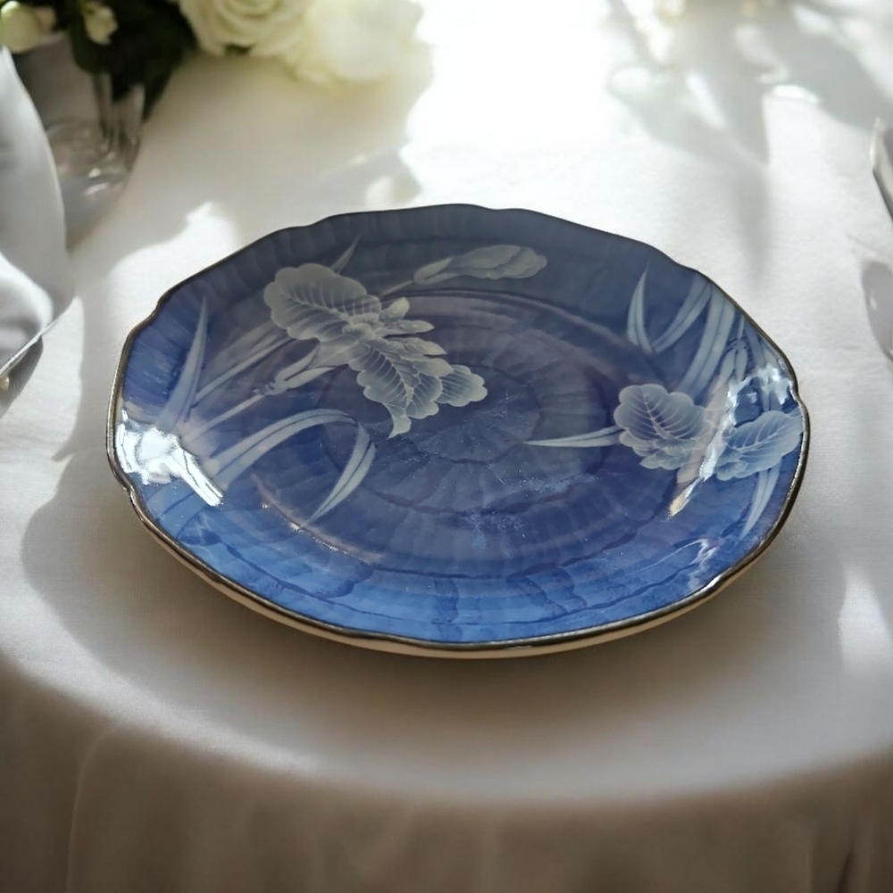 Elegant Blue Floral Decortive Porcelain Plate Collectors JAPANESE Stamped 6.5"